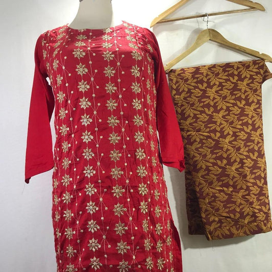 2 Pcs Women's Stitched Embroidered Shirt And Trouser