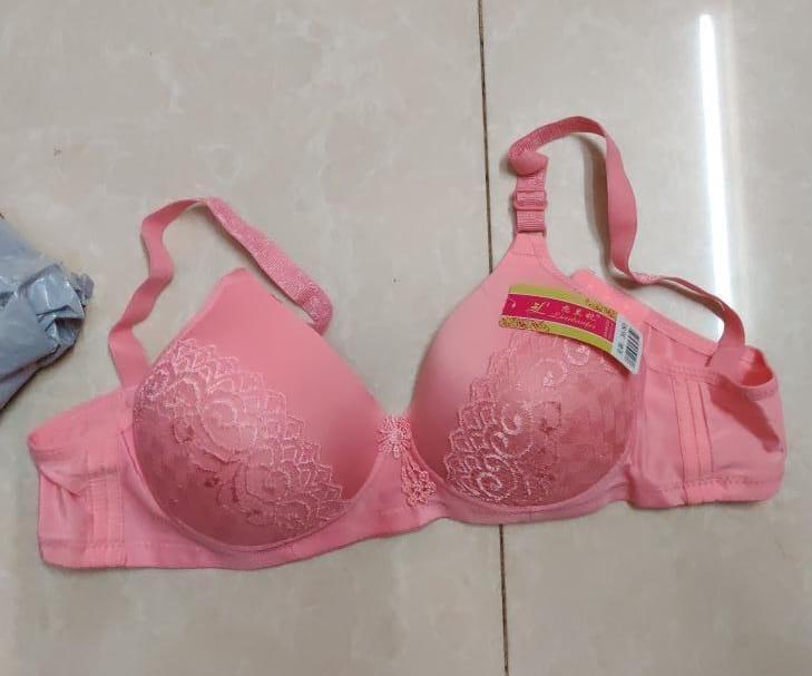 Pink Silk Embroidered Padded Bra for Women