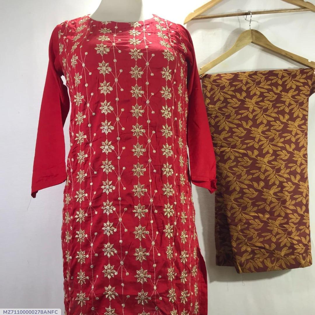 2 Pcs Women's Stitched Embroidered Shirt And Trouser