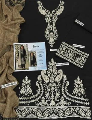 3 Pcs Women's Unstitched Embroidered Suit
