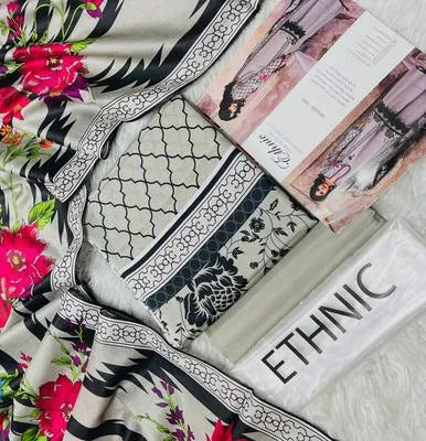 3 Pcs Women's Unstitched Digital Print Suit