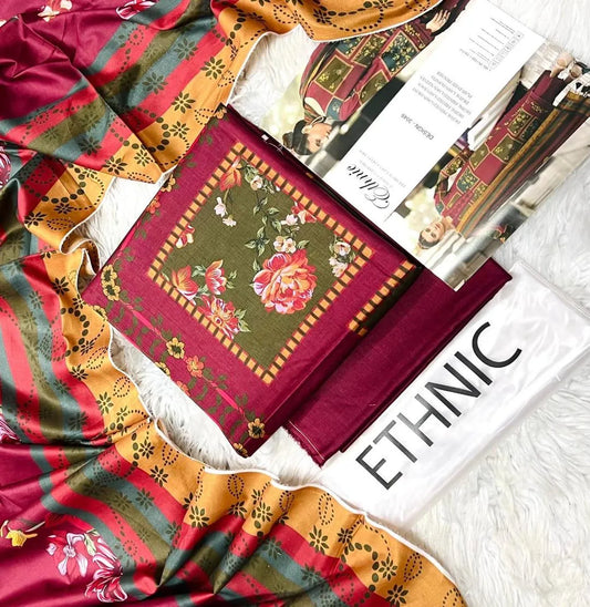 3 Pcs Women's Unstitched Digital Print Suit