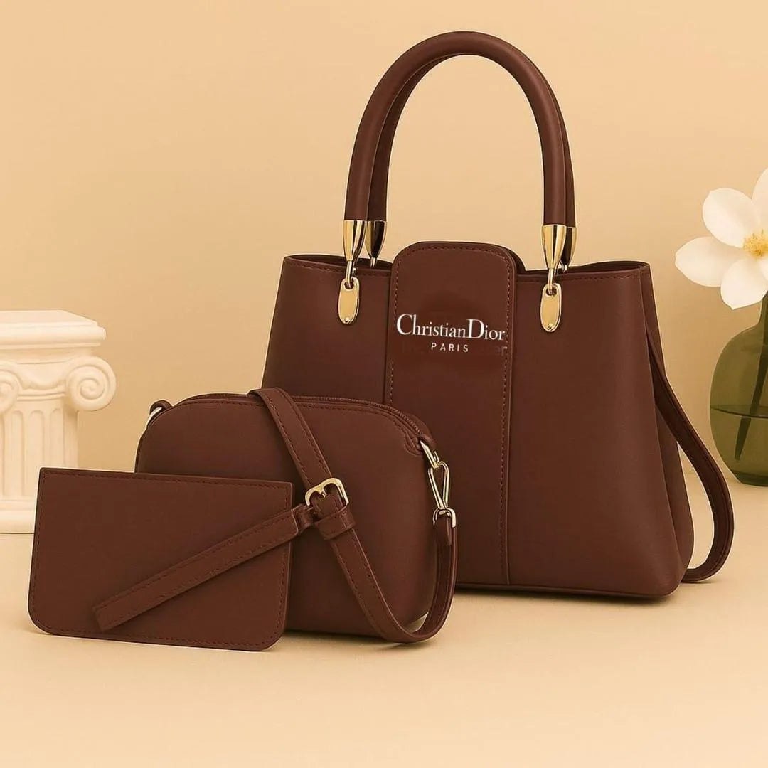 Women's Leather Plain Hand Bag Set
