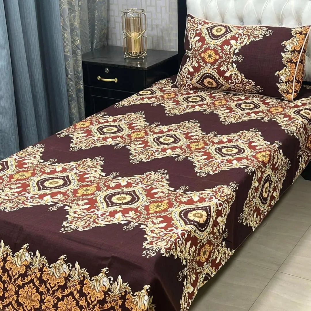 Crystal Cotton Bedsheet Brown Single Bed 2 Pcs