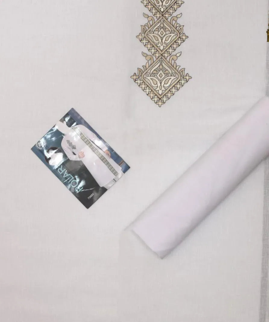 Men's White Embroidered Cotton Suit Eid Party Wear Summer