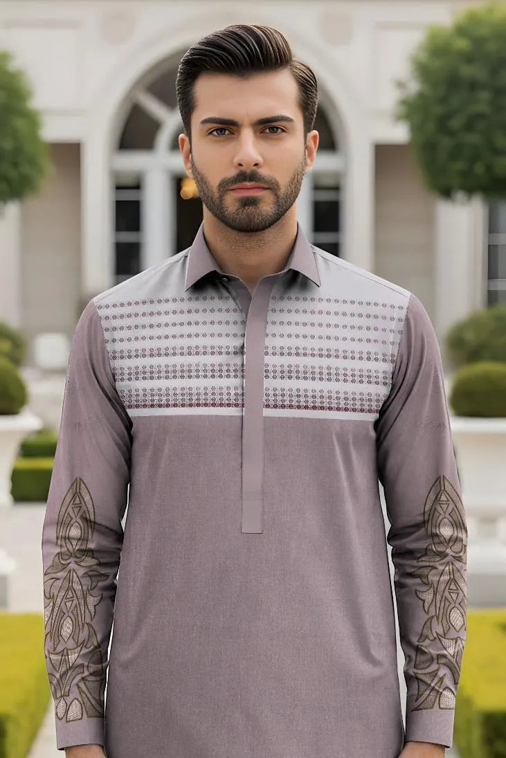 Men Cotton Embroidered Suit Purple Summer Eid Party Wear