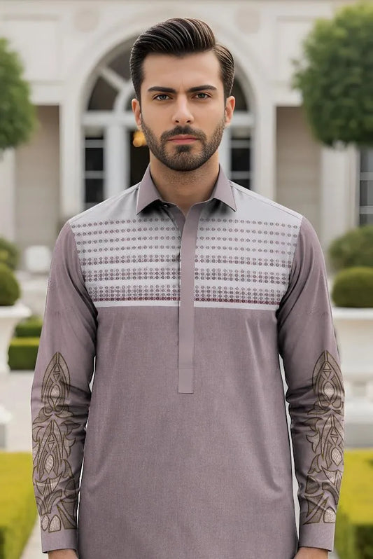 Men Cotton Embroidered Suit Purple Summer Eid Party Wear