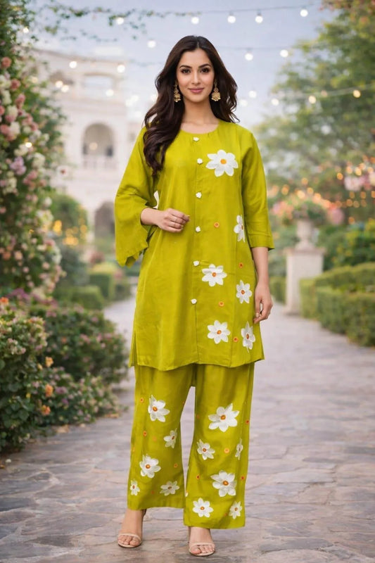Summer Trendy Design 2 Pcs Women's Stitched Embroidered Shirt And Trouser
