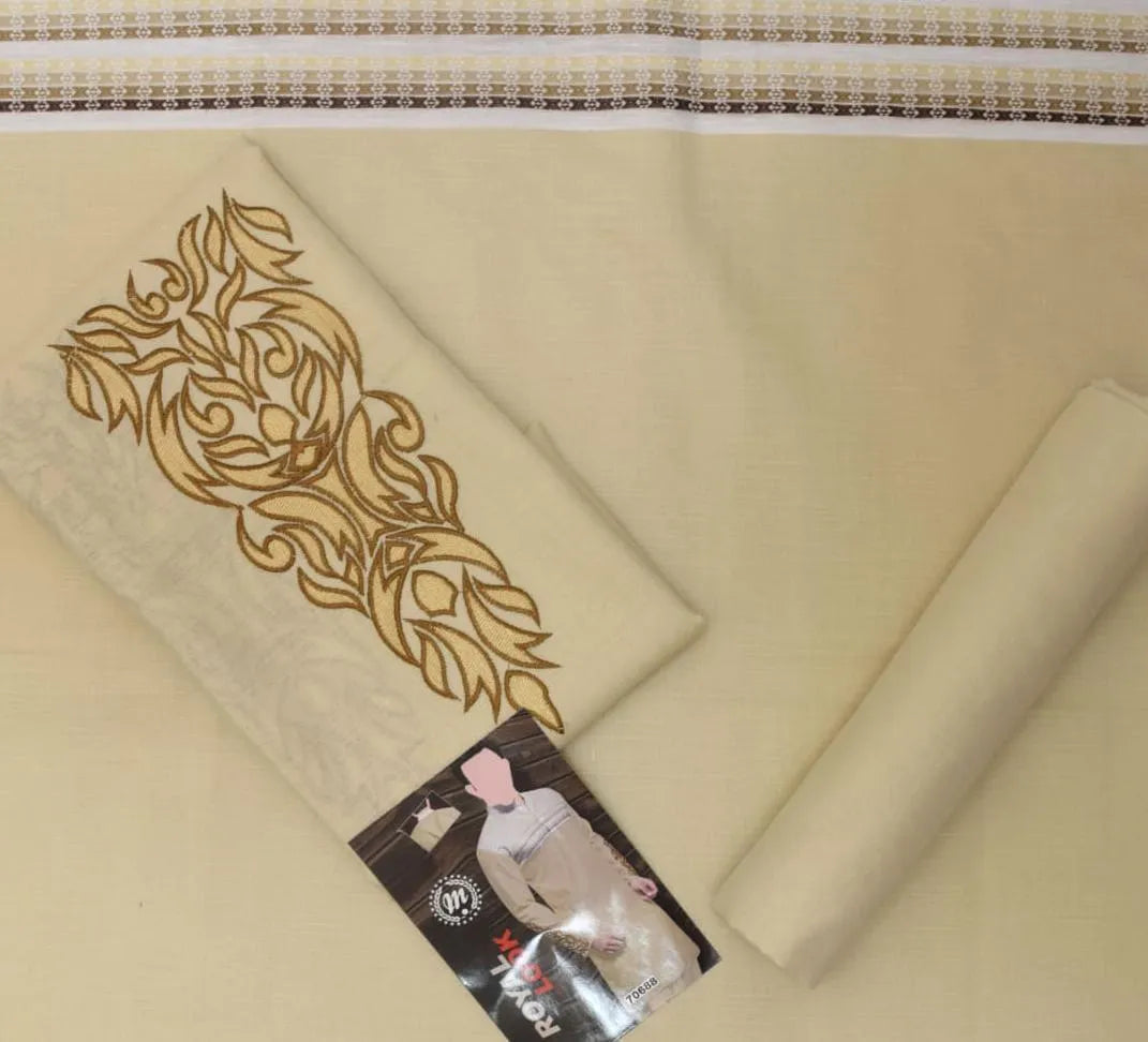 Men's Off White Embroidered Cotton Suit for Eid Party Wedding Summer Wear