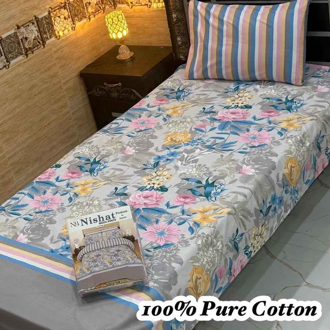 Vibrant 4 Pcs 100% Pure Cotton Printed Single Bedsheet