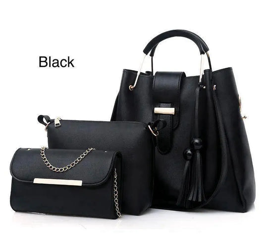 Blue 3-Piece Rexine Handbag Set for Girls