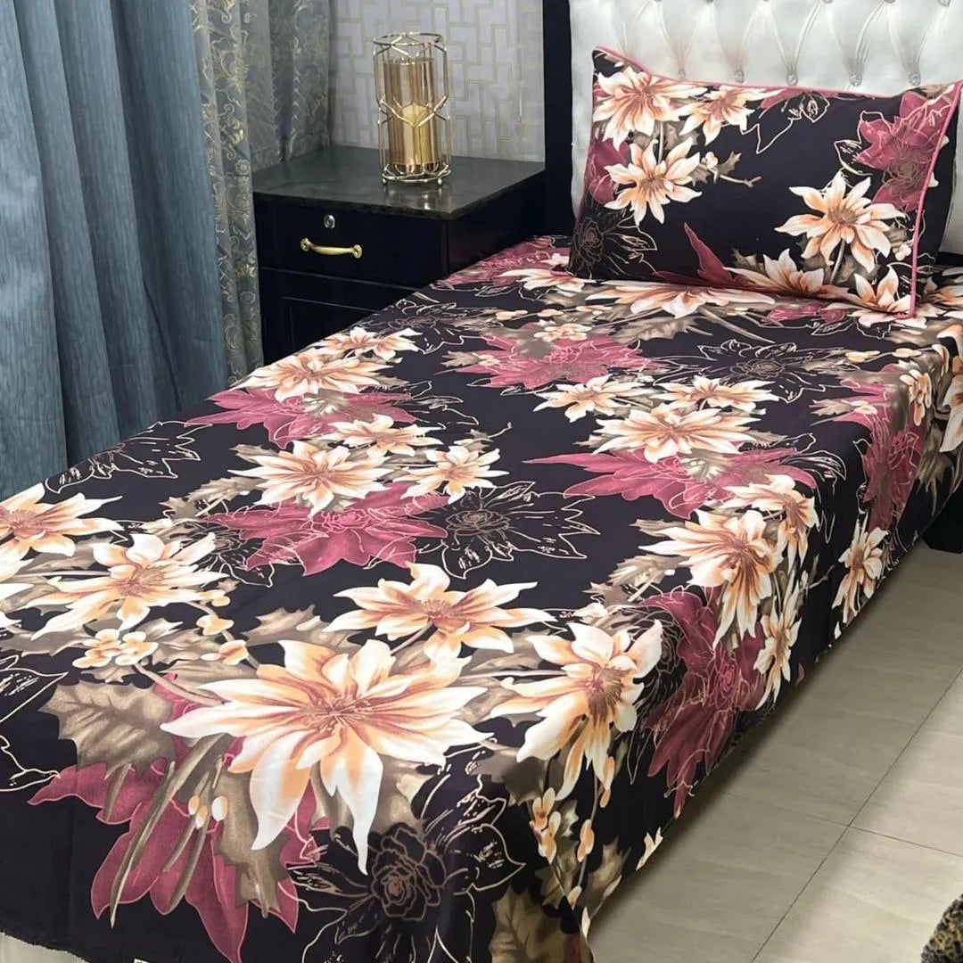 Crystal Cotton Printed Single Bedsheet Black 2 Pcs