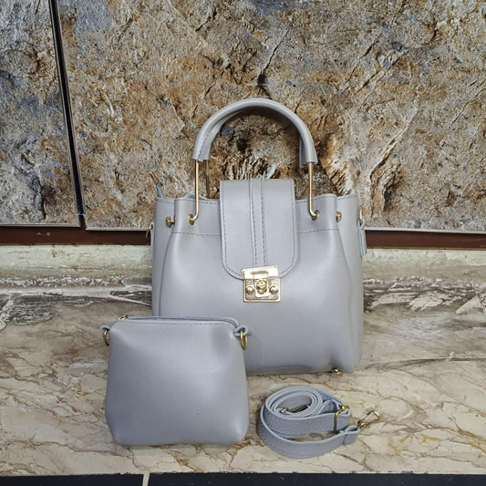 Grey PU Leather Crossbody Bag Set for Women