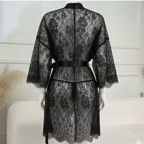 3 Piece Net Gown Set with Bra & Panty | Soft Lace Robe Lingerie | Free Size (fit upto 38 chest) (H)