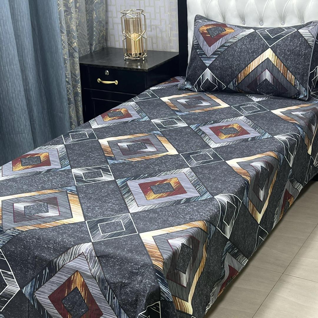 Crystal Cotton Printed Single Bedsheet Grey 2 Pcs Set