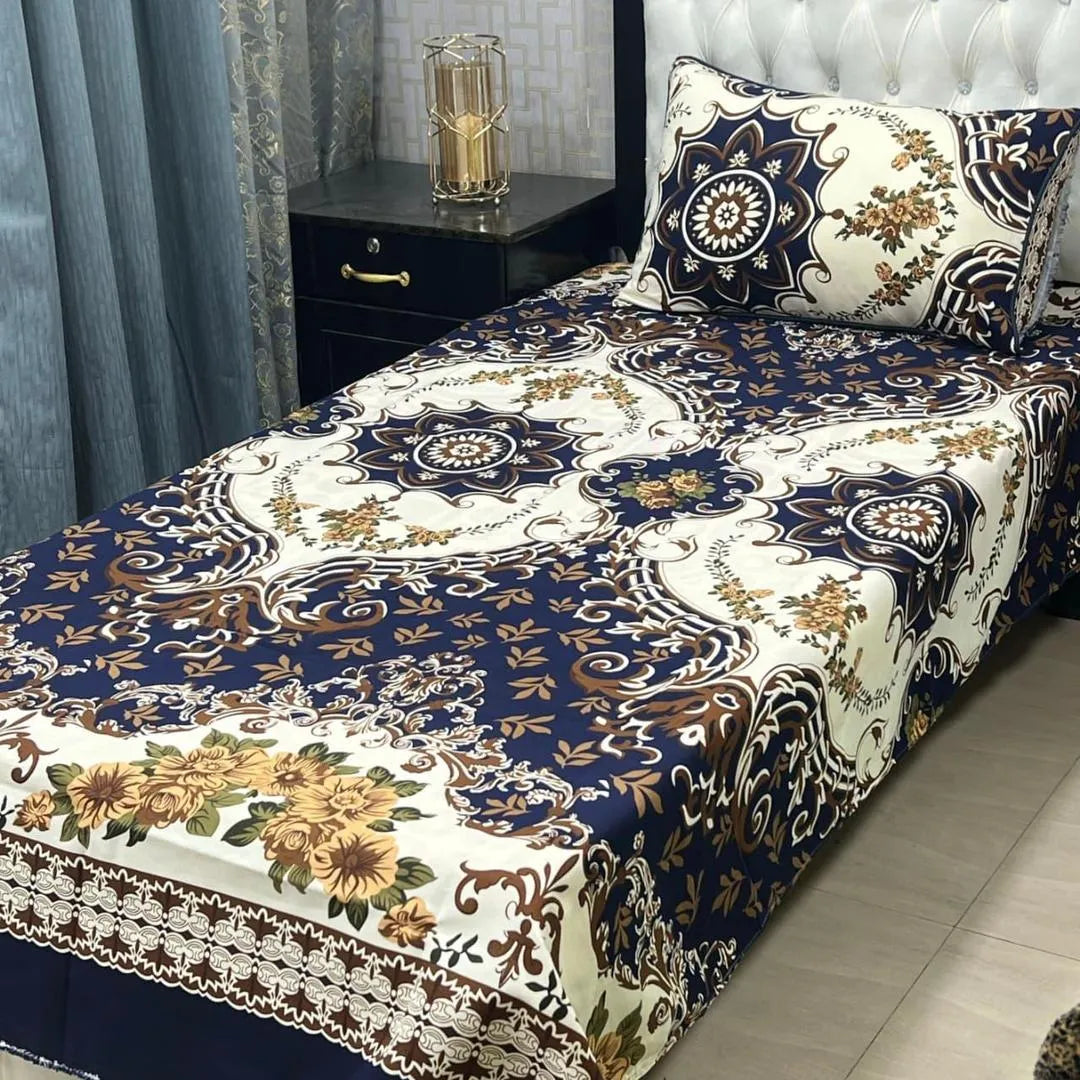 Crystal Cotton Printed Single Bedsheet Blue 2 Pcs