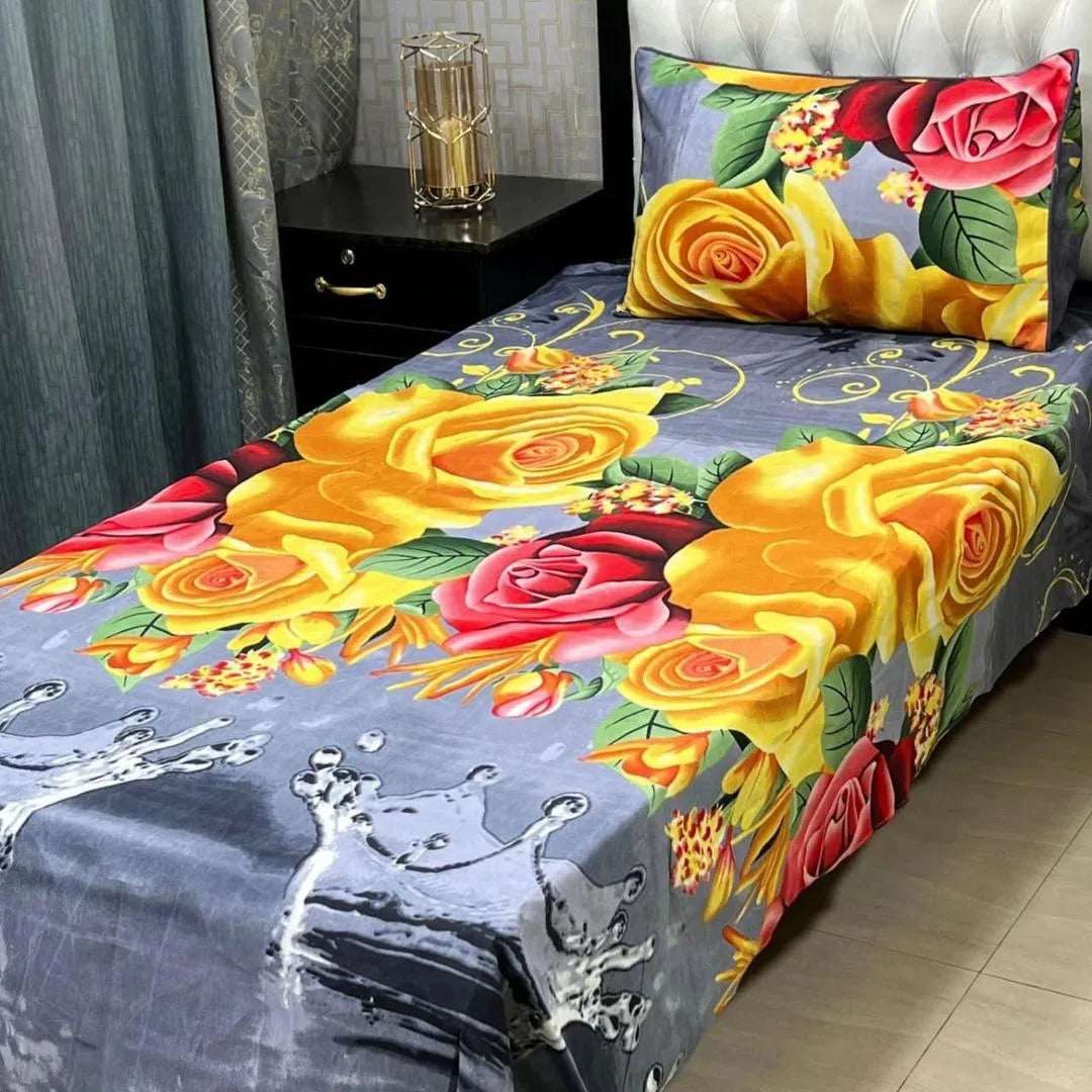 Crystal Cotton Printed Single Bedsheet Blue 2 Pcs Set
