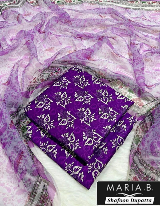 Purple Digital Print Lawn 3Pcs Set