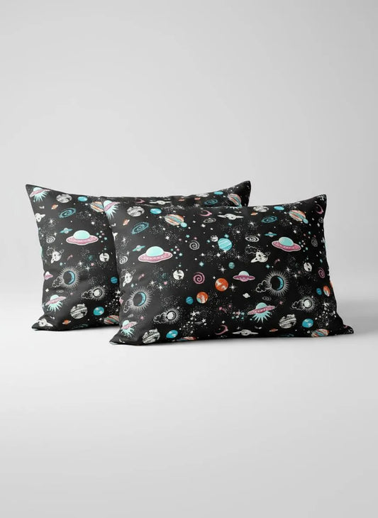 Black Printed Cotton Bedsheet Set for Single Bed with Pillow Cover