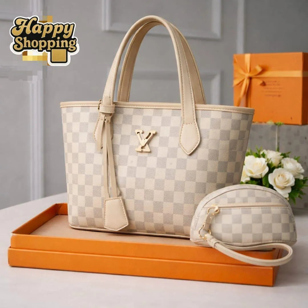 Girls White Leather Handbag Set 2 Pcs Top Handle