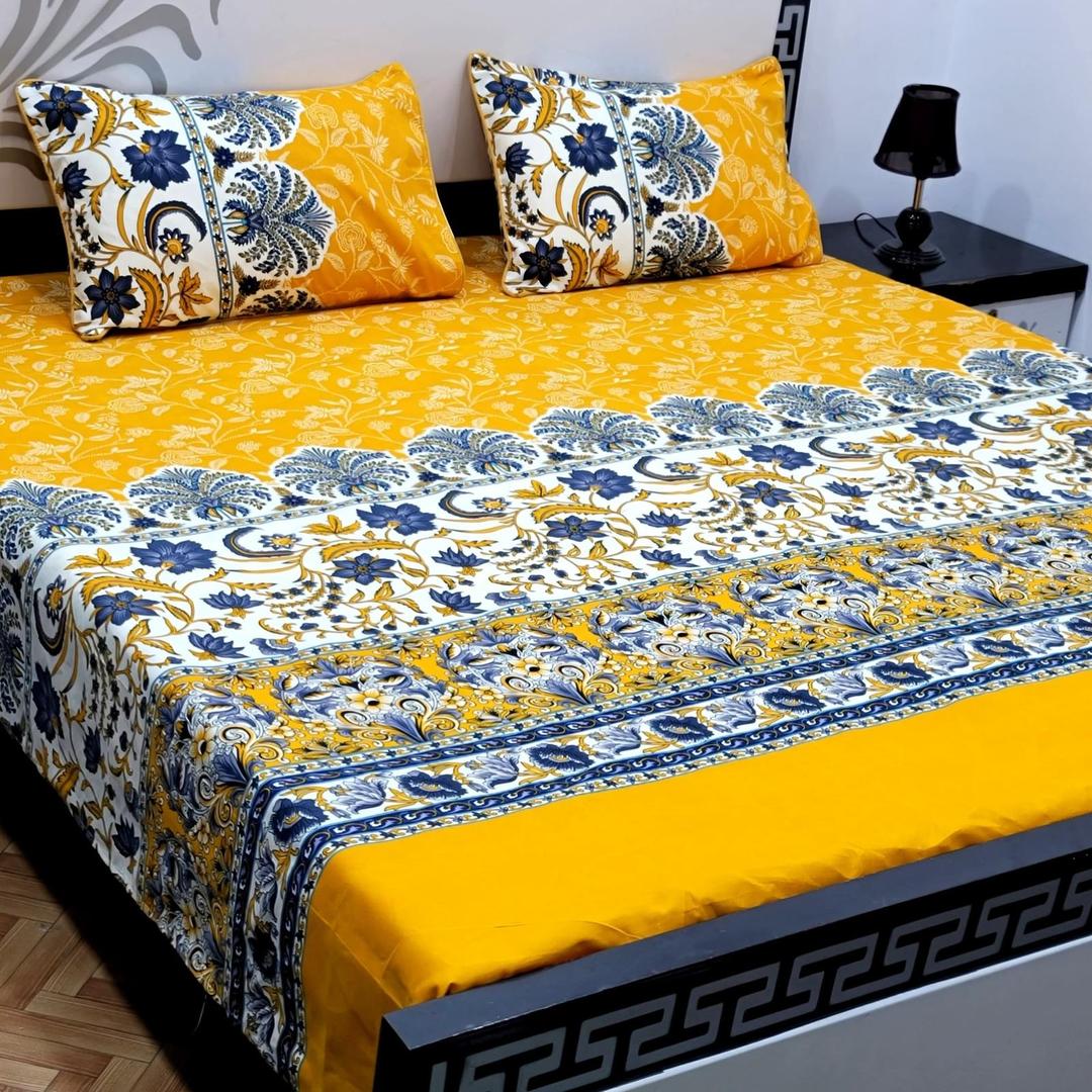 Crystal Cotton Printed Double Bedsheet Multicolor 3Pcs Set