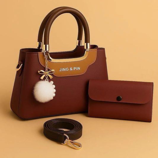 Leather Shoulder Bag with Wallet Set