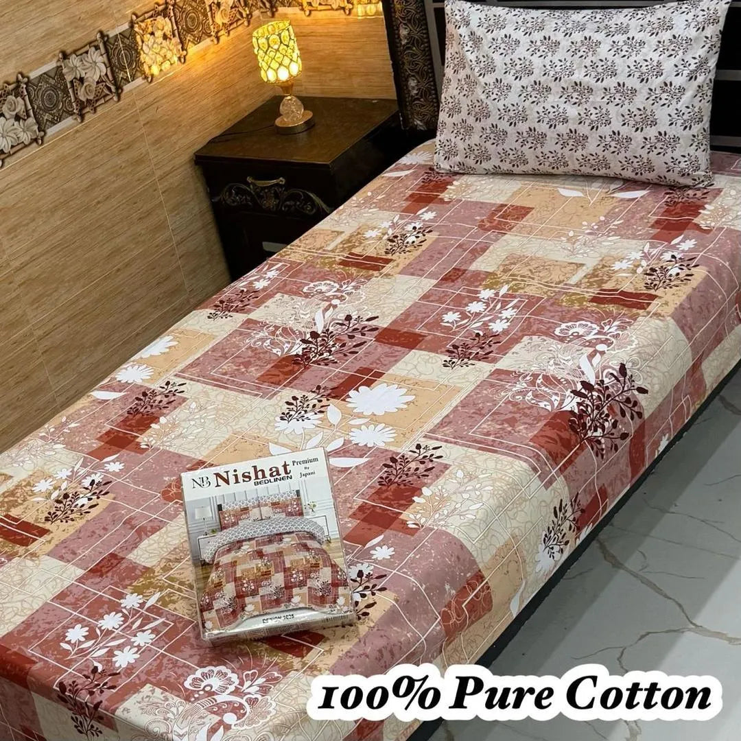 Vibrant 4 Pcs 100% Pure Cotton Printed Single Bedsheet