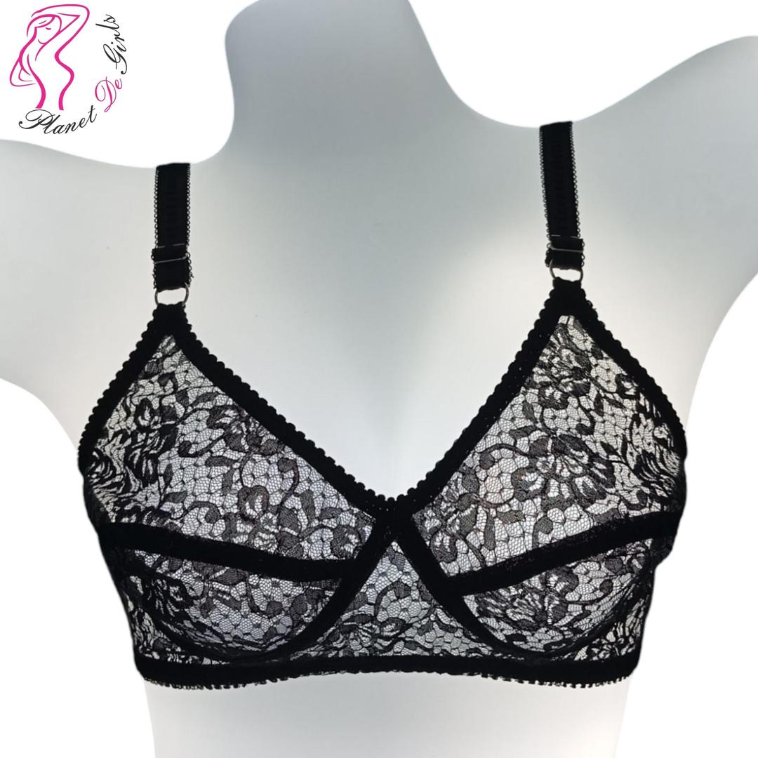 Black Lace Breathable Non Padded Bra for Girls