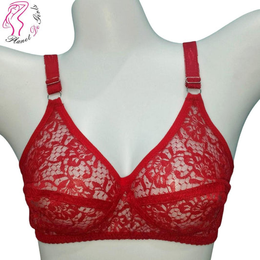 Red Lace Non-Padded Bra Adjustable Soft Breathable (Net)