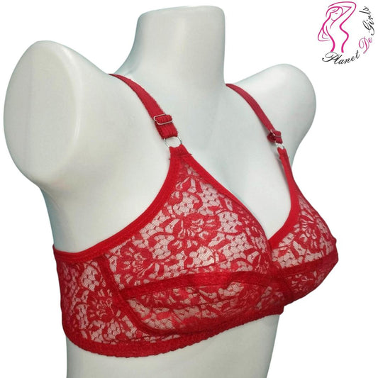 Red Lace Non-Padded Bra Adjustable Soft Breathable (Net)