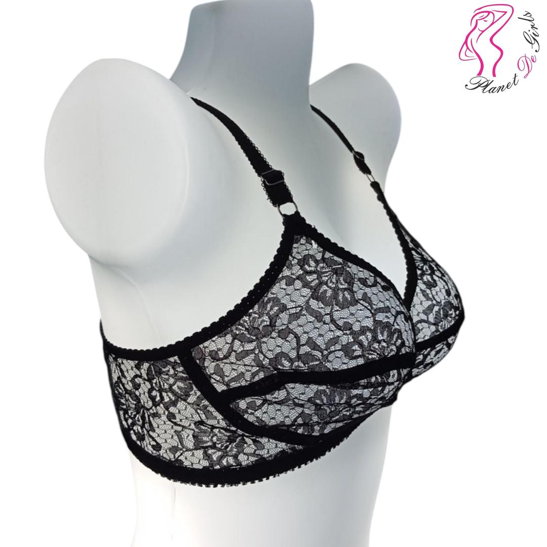 Black Lace Breathable Non Padded Bra for Girls