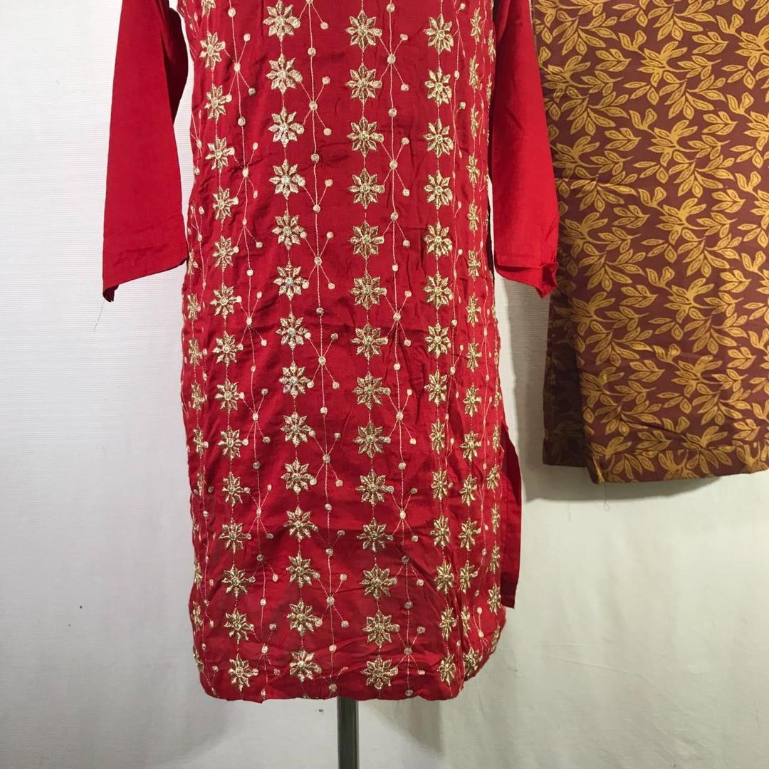 2 Pcs Women's Stitched Embroidered Shirt And Trouser