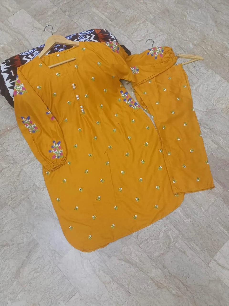 Yellow Embroidered Linen Shirt & Trouser Set