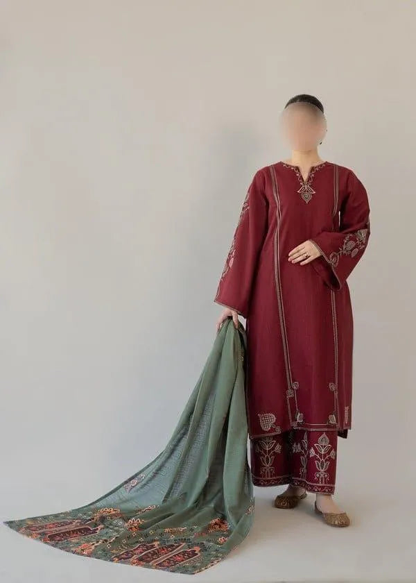 3 Pcs Women's Unstitched Embroidered Suit