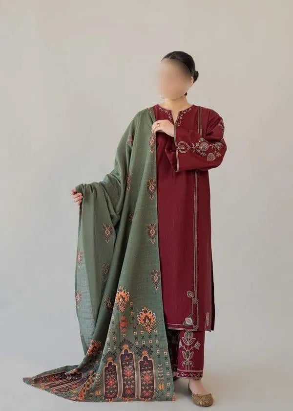 3 Pcs Women's Unstitched Embroidered Suit