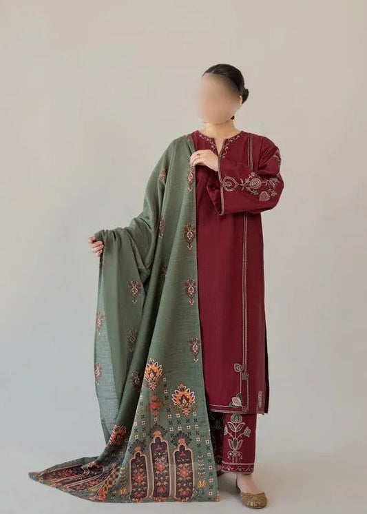 3 Pcs Women's Unstitched Embroidered Suit