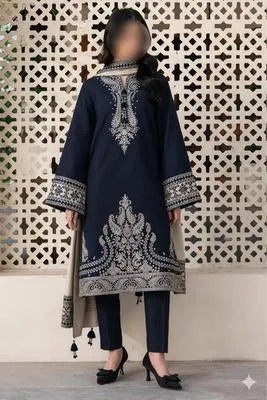 3 Pcs Women's Unstitched Embroidered Suit
