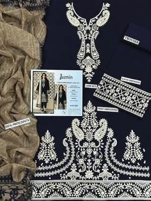 3 Pcs Women's Unstitched Embroidered Suit