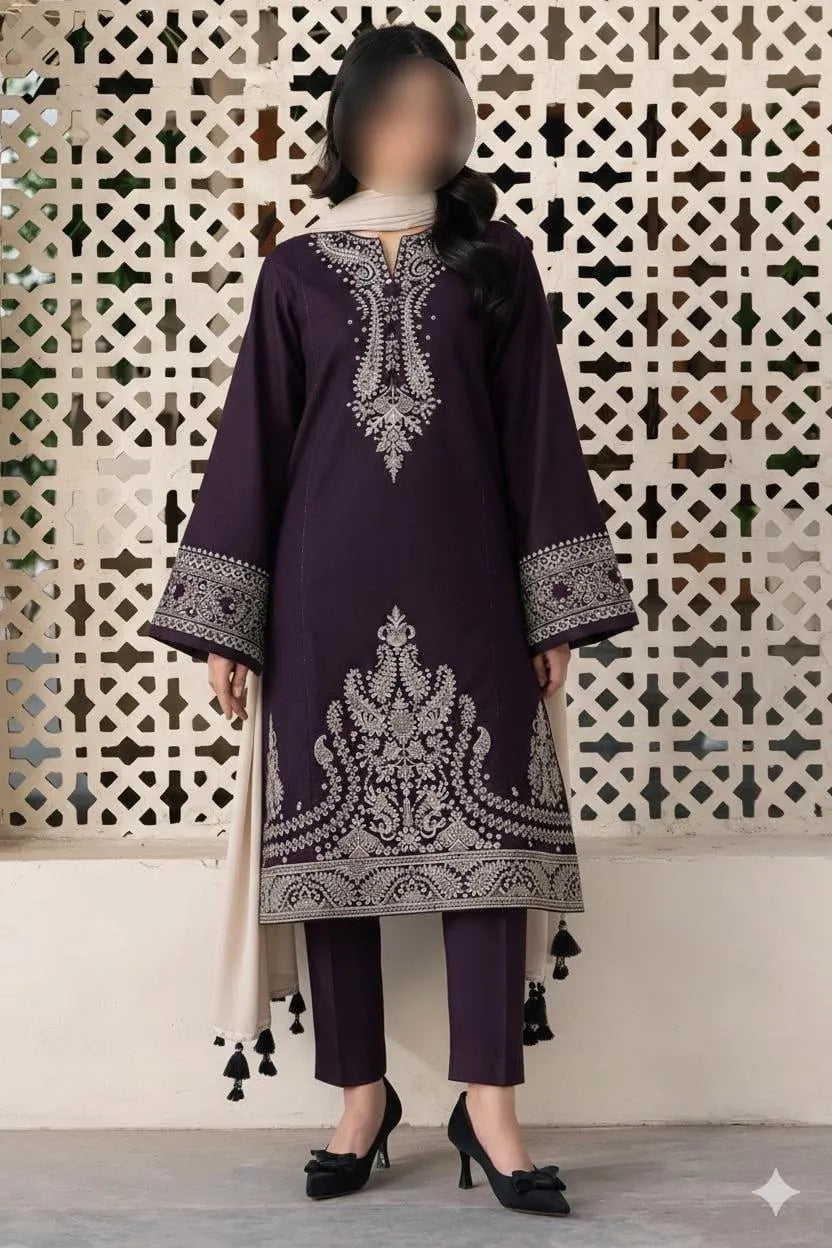 3 Pcs Women's Unstitched Embroidered Suit