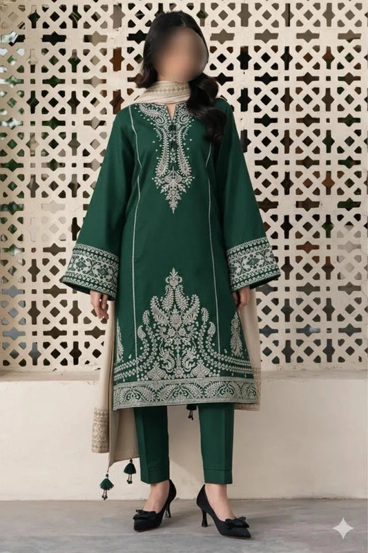3 Pcs Women's Unstitched Embroidered Suit