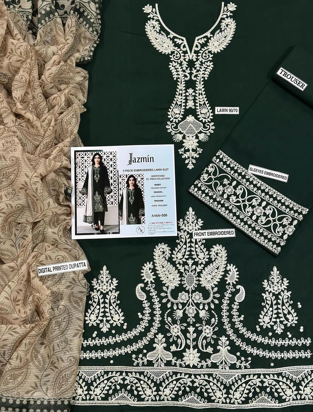 3 Pcs Women's Unstitched Embroidered Suit
