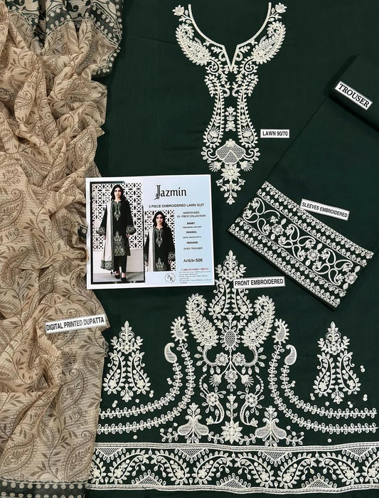 3 Pcs Women's Unstitched Embroidered Suit