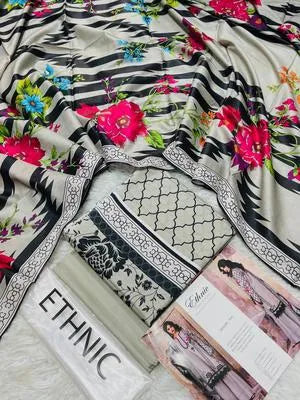 3 Pcs Women's Unstitched Digital Print Suit
