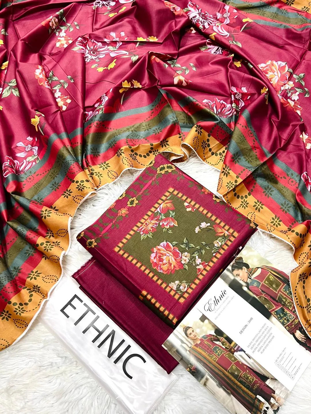 3 Pcs Women's Unstitched Digital Print Suit