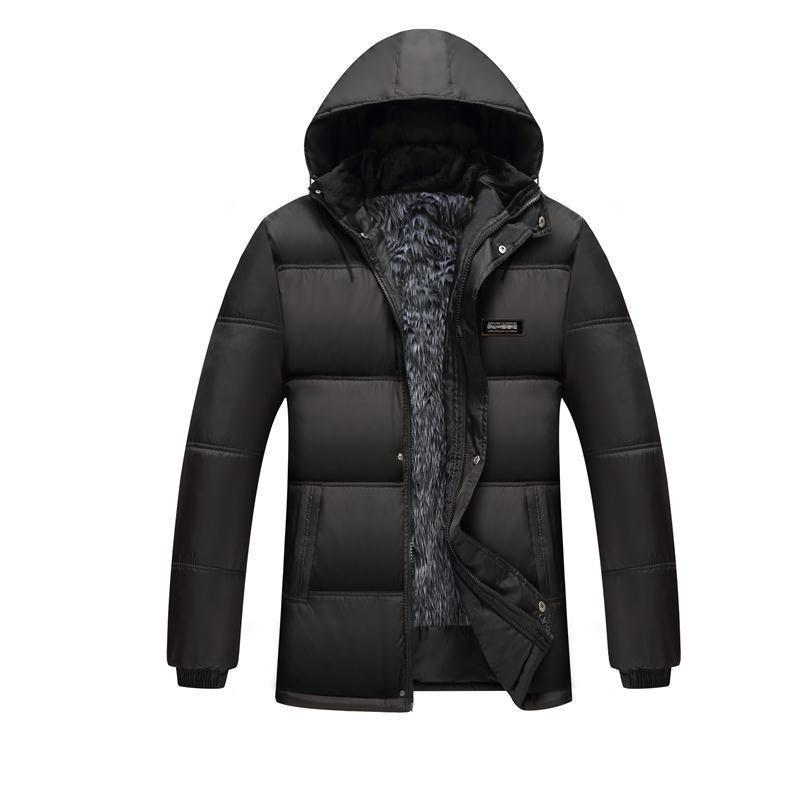 Men's fleece-lined thickened warm hooded dad cotton-padded jacket