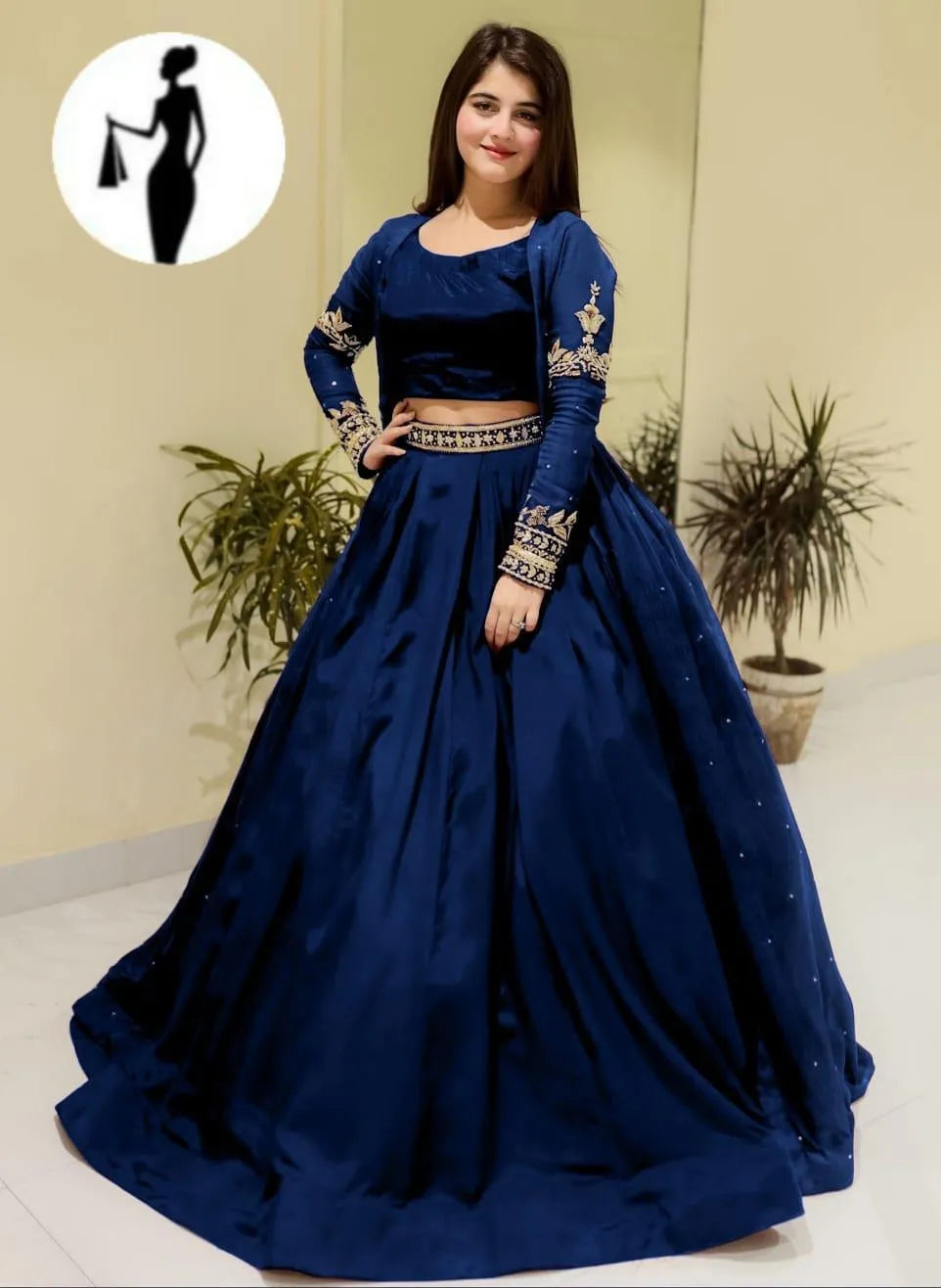 Blue Embroidered Shamoz Silk 3Pcs Gown Suit for Eid Party Wear