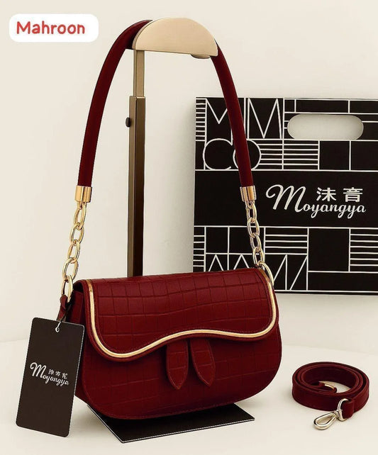 Leather Plain Shoulder Bag