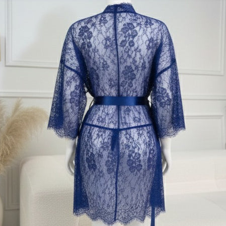 3 Piece Net Gown Set with Bra & Panty | Soft Lace Robe Lingerie | Free Size (fit upto 38 chest) (H)