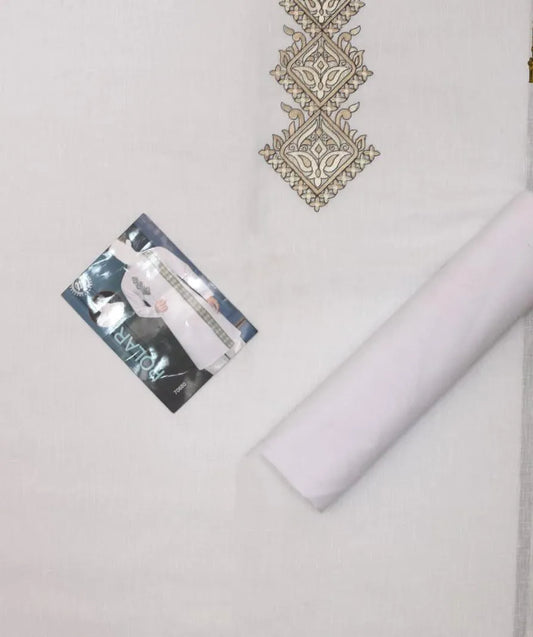 Men's White Embroidered Cotton Suit Eid Party Wear Summer