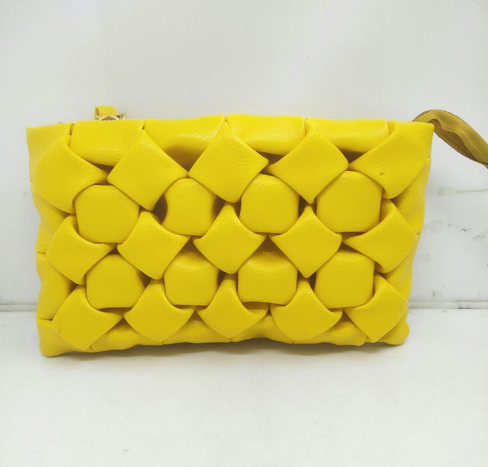 Yellow Women's Rexine Wristlet Purse with Rhinestones